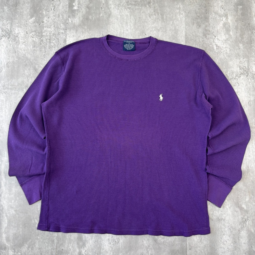 Polo Ralph Lauren Thermal Shirt Men's M Purple Waffle Knit Long Sleeve Pony Logo